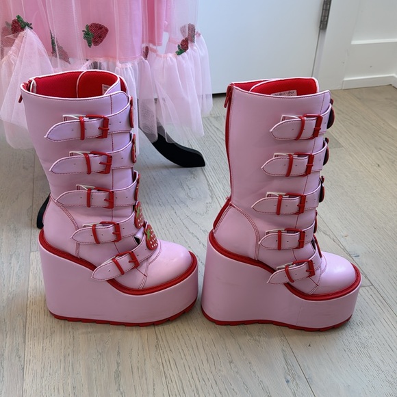 YRU Pink Strawberry Festival Platform Boots - Picture 2 of 7
